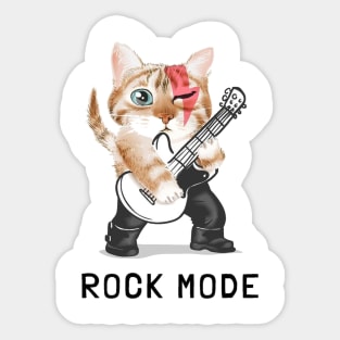 rock mode slogan with cute cat playing guitar Sticker